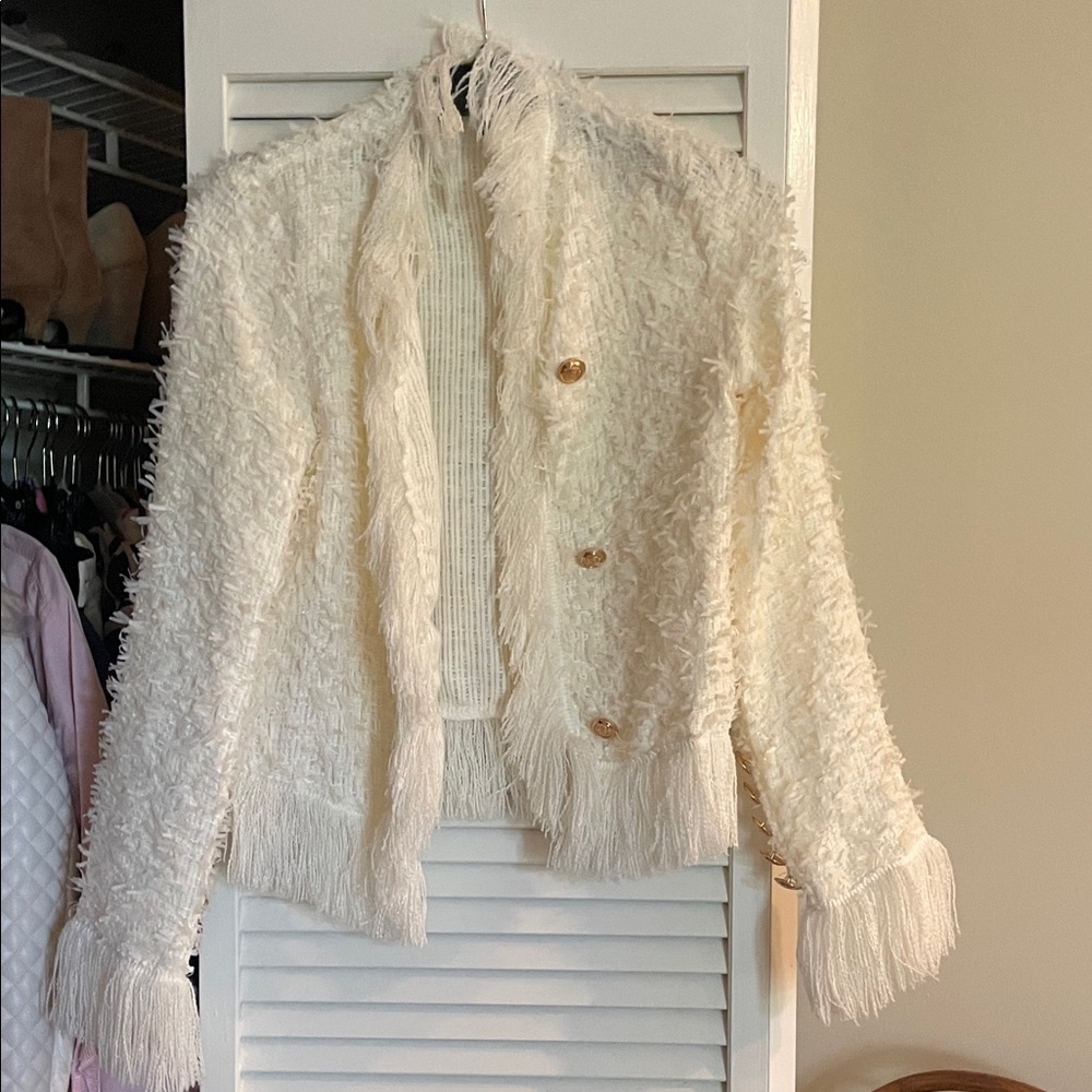 Elegant Cream Textured Women's Jacket